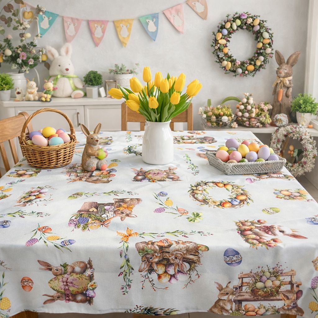 Tovaglia antimacchia Conigli e uova