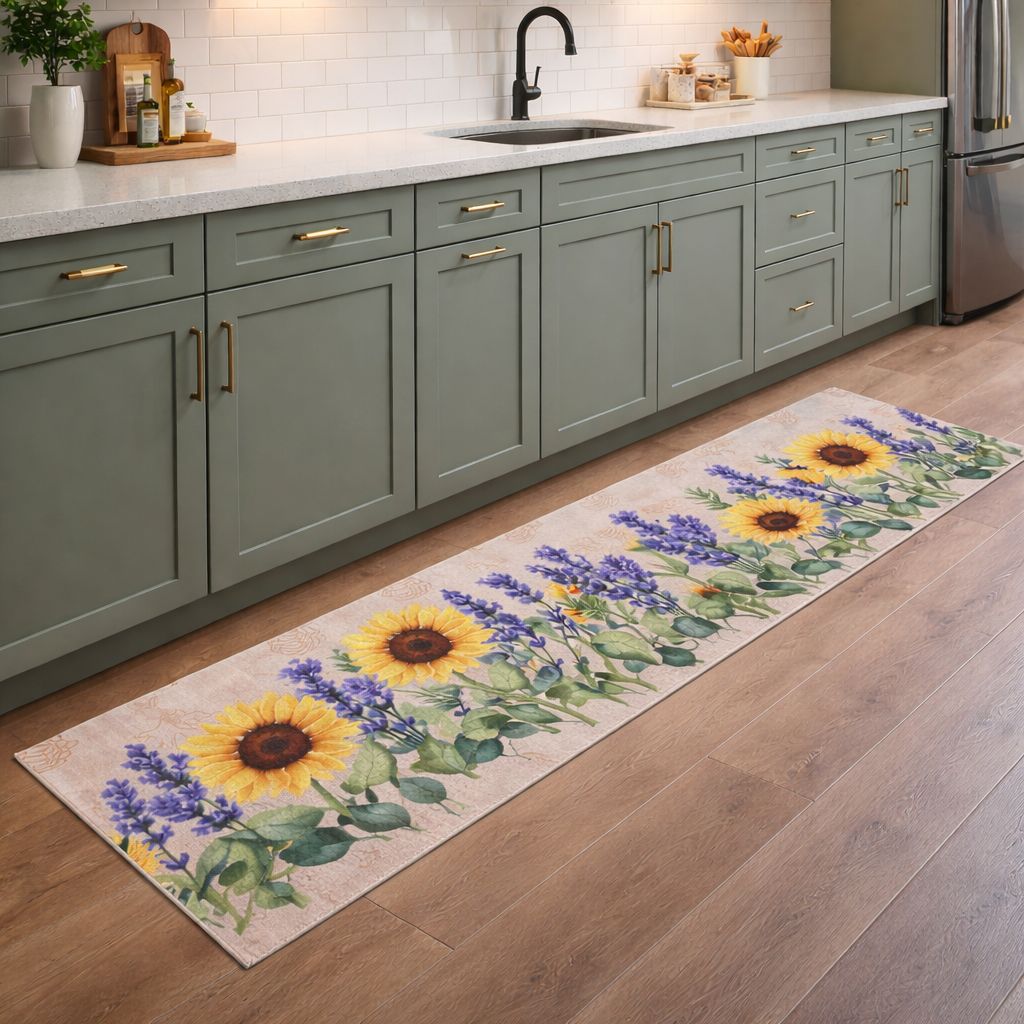 Tappeto In Vinile Al taglio Girasoli e Lavanda