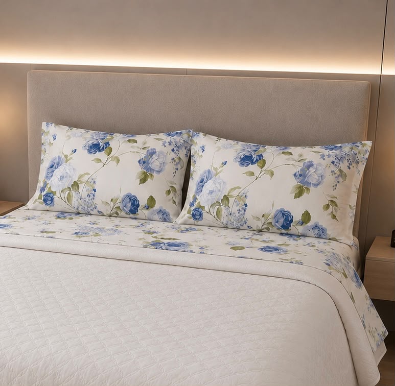 Lenzuola Sopra e Federe Garden Blue