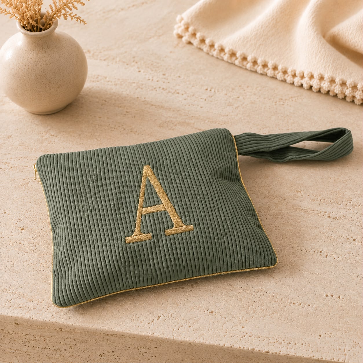Pochette con Cifra Velluto Verde
