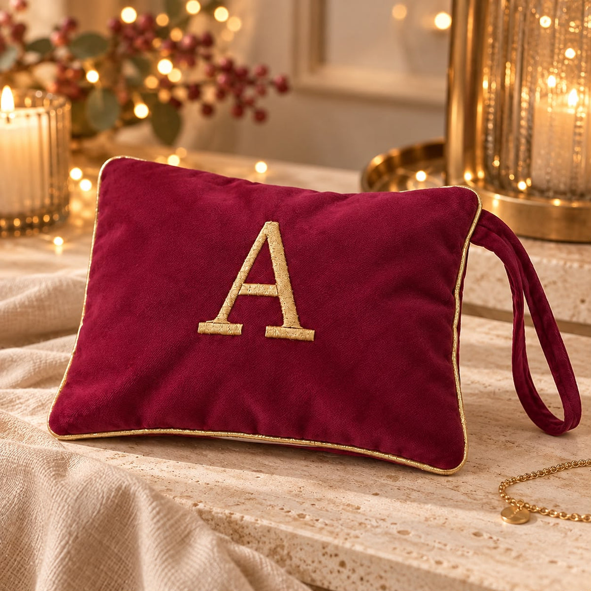 Pochette con Cifra Velluto Bordeaux