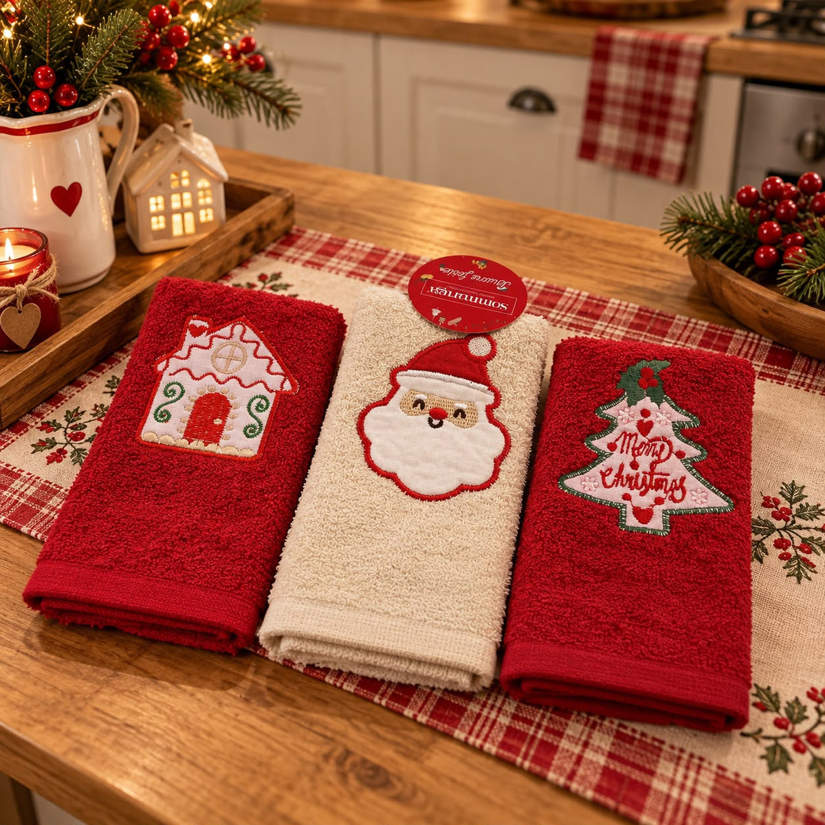Set 3 strofinacci in spugna ricamata xmas Maya