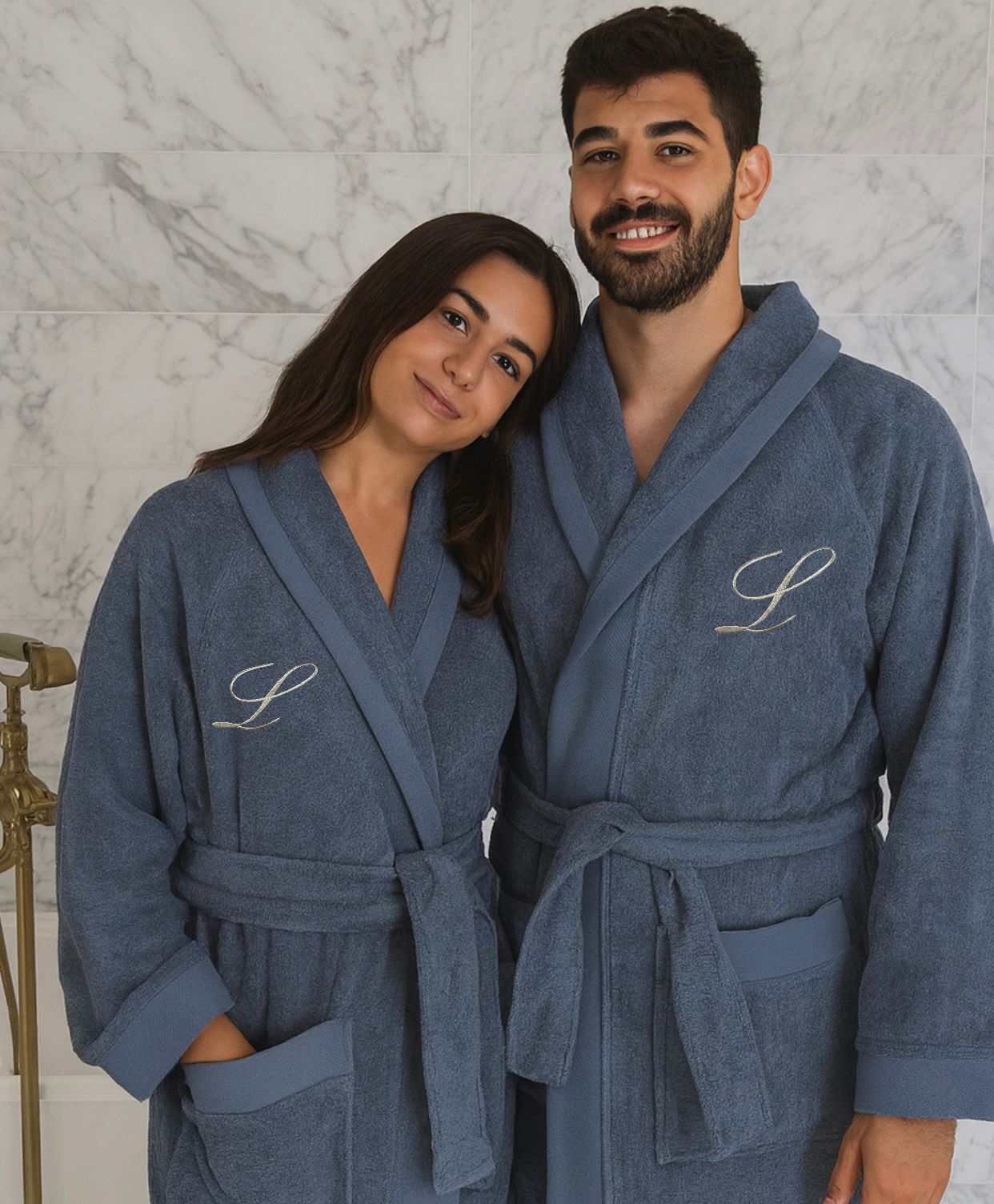 Accappatoio Unisex In Spugna Joly DENIM Con Iniziale Personalizzata