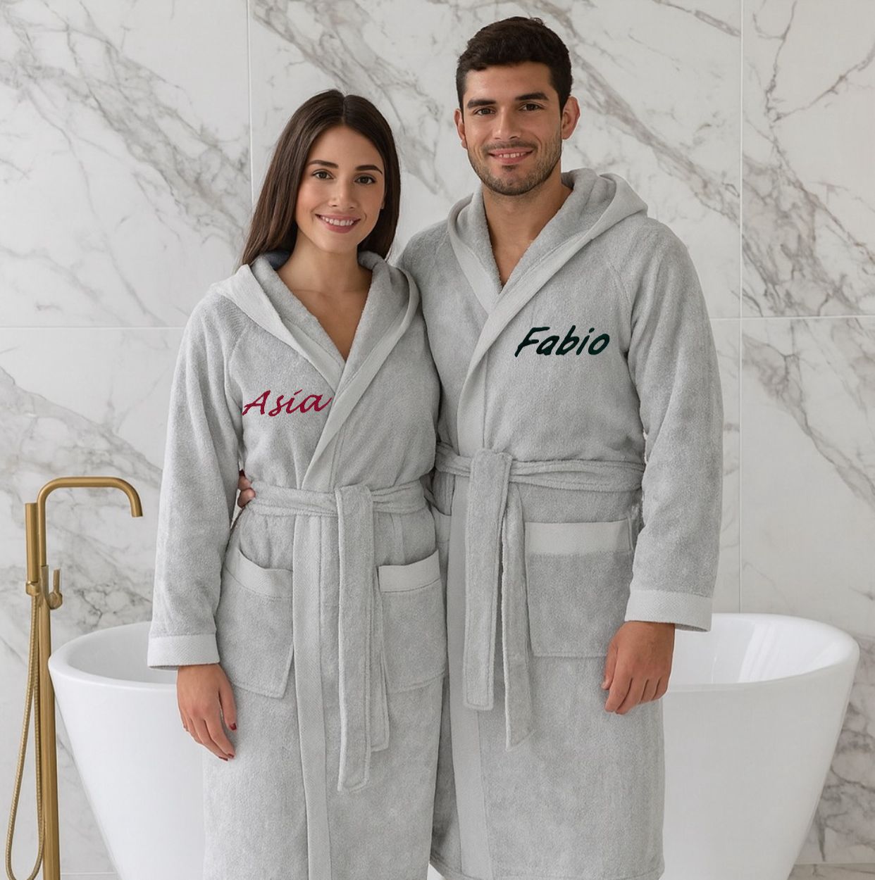 Accappatoio Unisex in SPUGNA Joly GRIGIO PERLA Con Nome Personalizzato