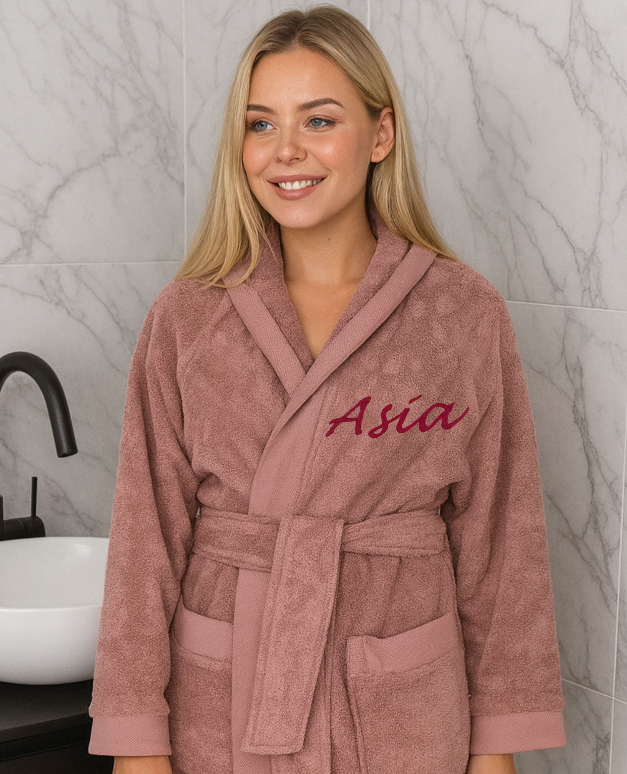 Accappatoio Unisex In Spugna Joly ROSA ANTICO Con Nome Personalizzato