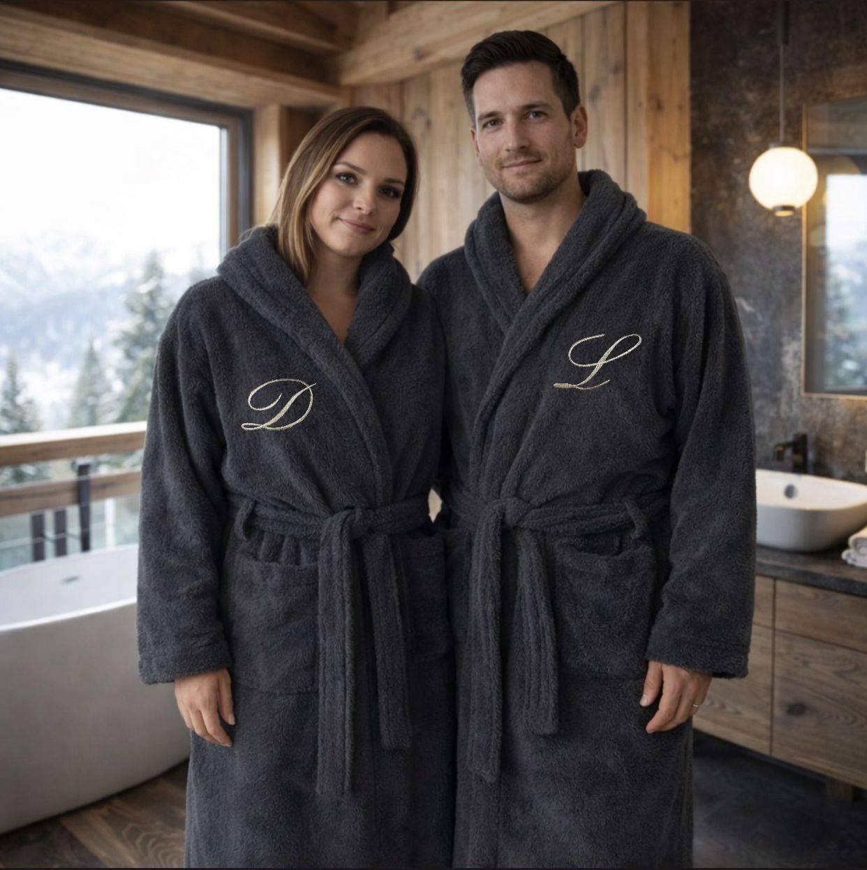 Accappatoio Unisex MISTRAL in SPUGNA Joly GRAFITE con Iniziale Personalizzata