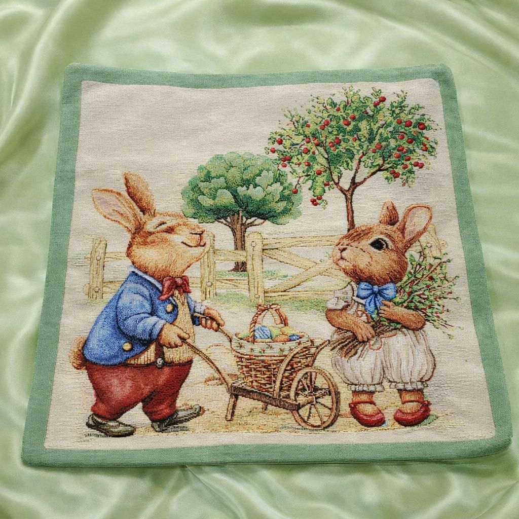 Cuscino arredo Pasqua 40x40 Coniglietti in campagna