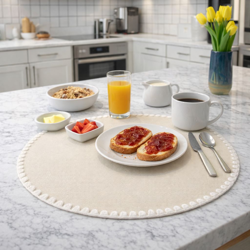 Tovaglietta americana rotonda in tessuto effetto lino