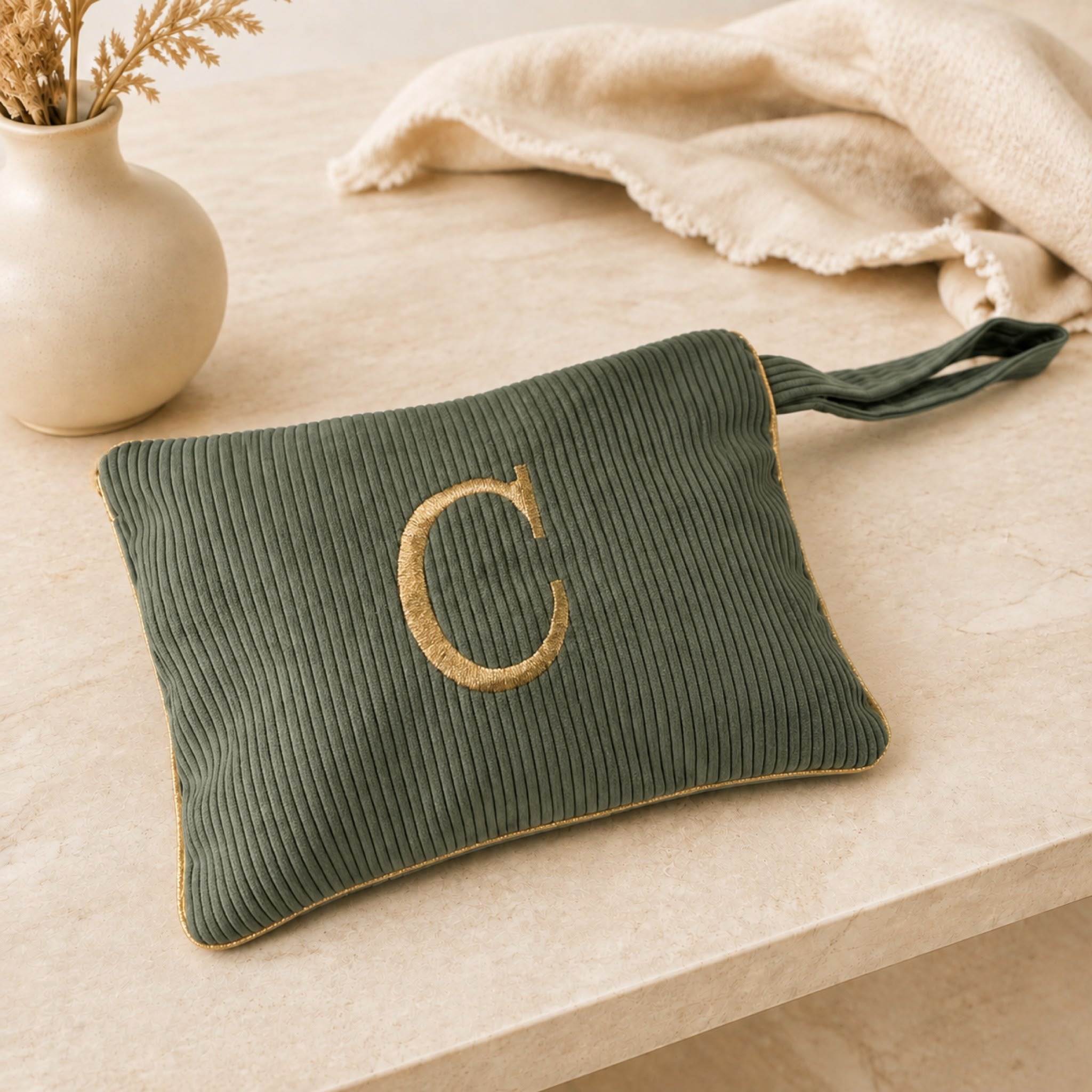 Pochette con Cifra Velluto Verde