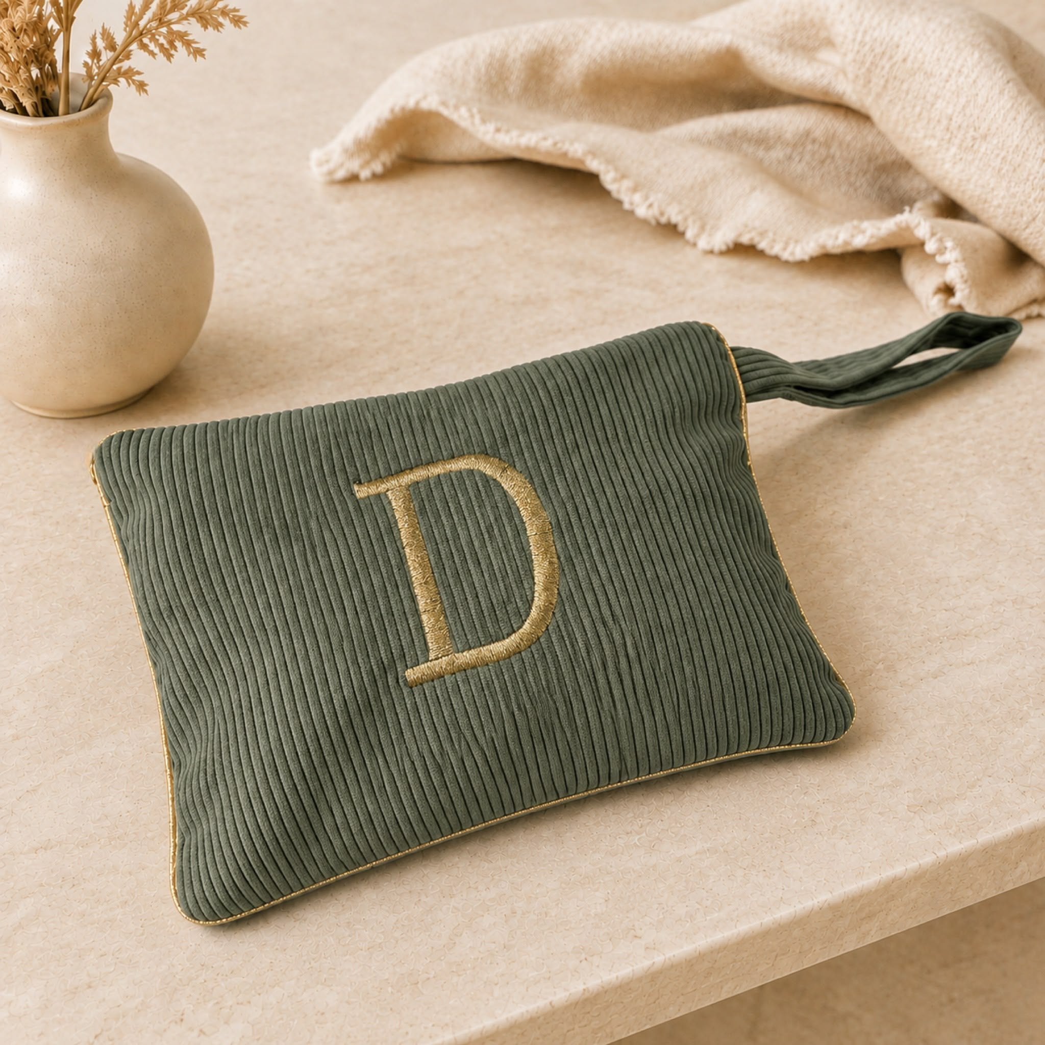 Pochette con Cifra Velluto Verde