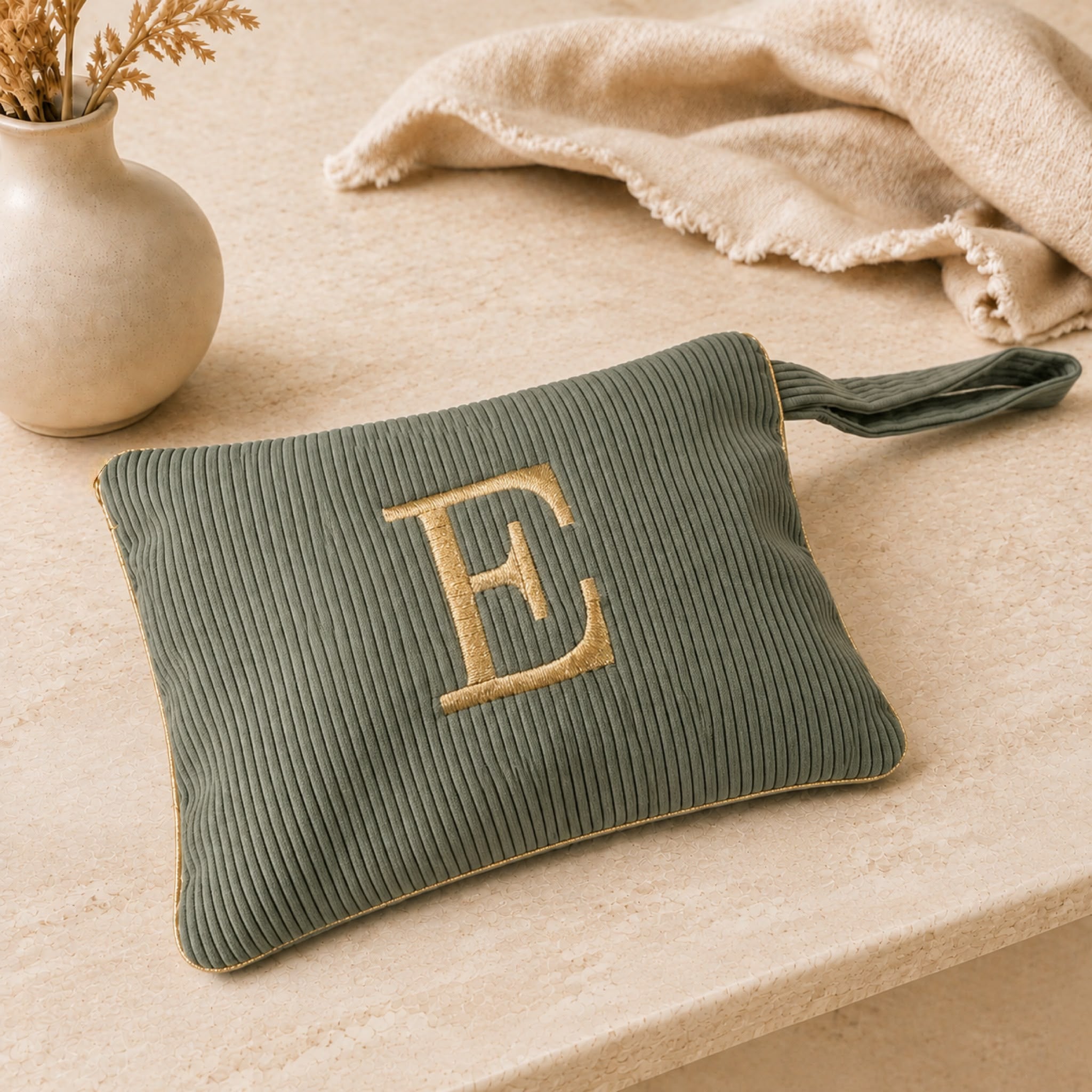 Pochette con Cifra Velluto Verde