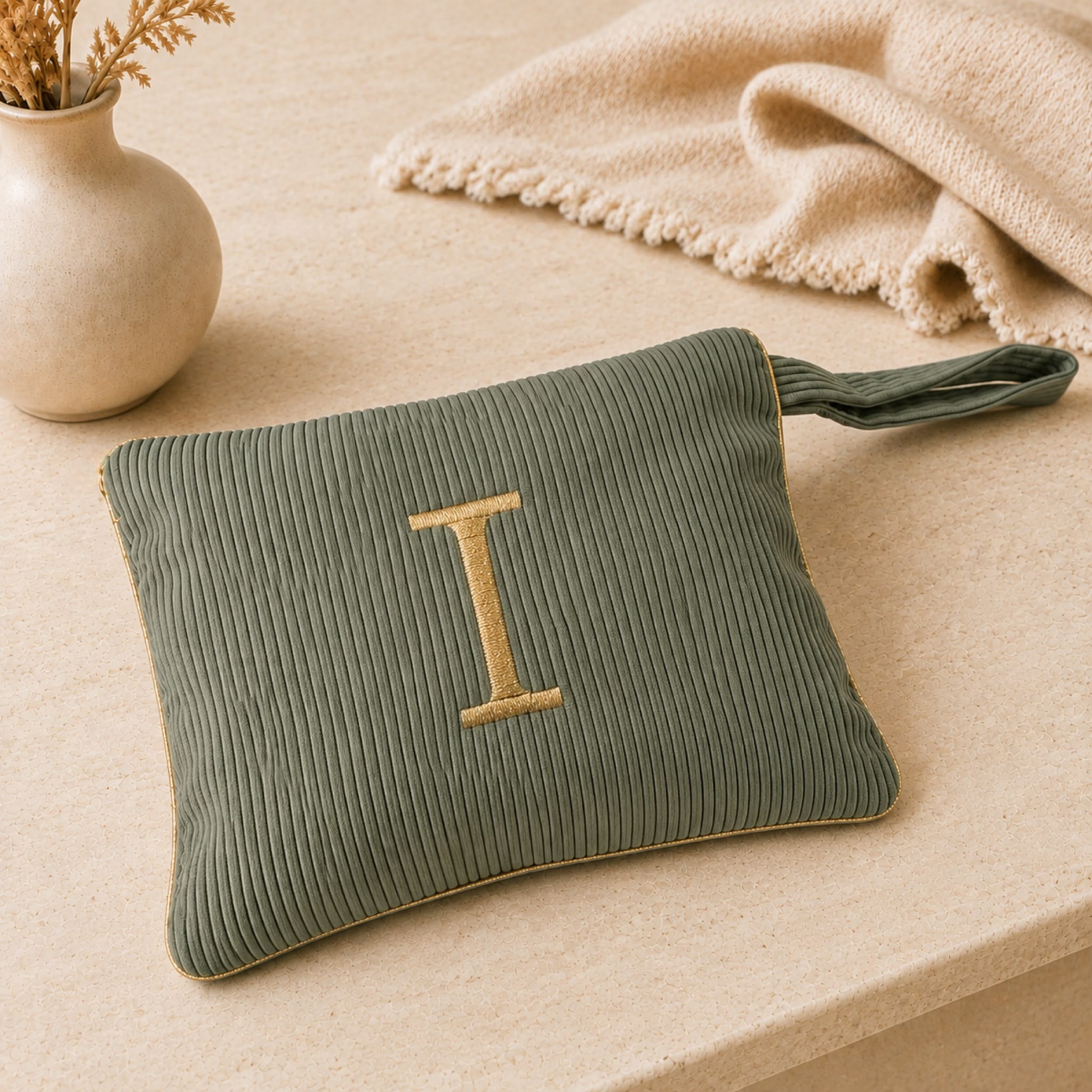 Pochette con Cifra Velluto Verde