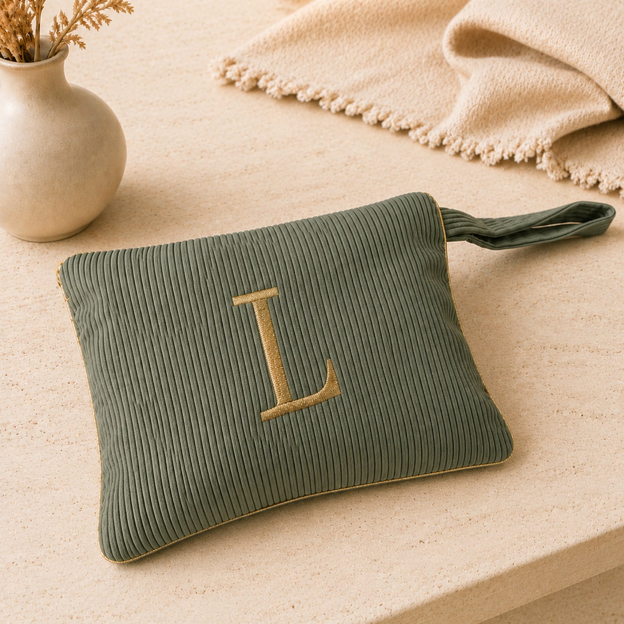 Pochette con Cifra Velluto Verde