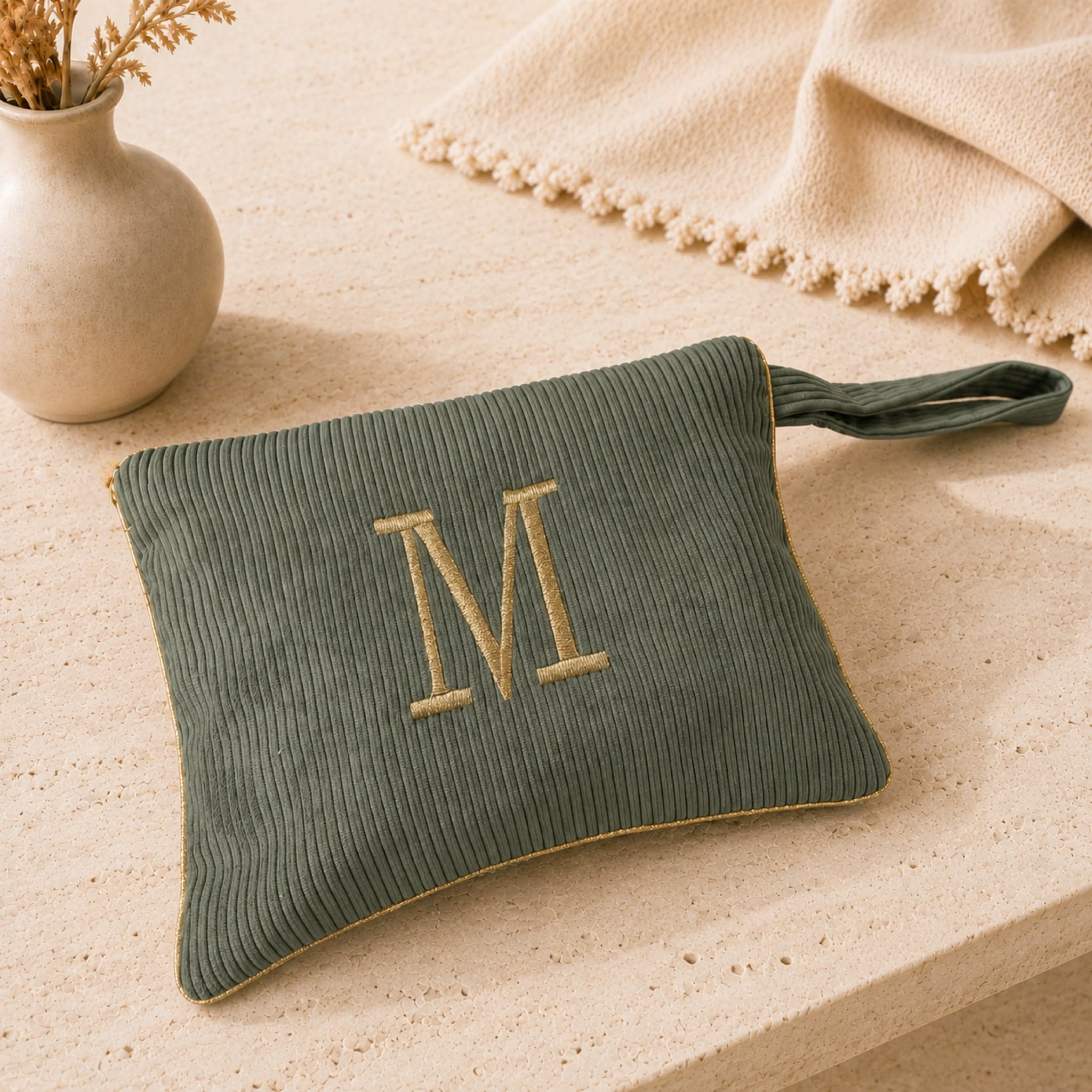 Pochette con Cifra Velluto Verde