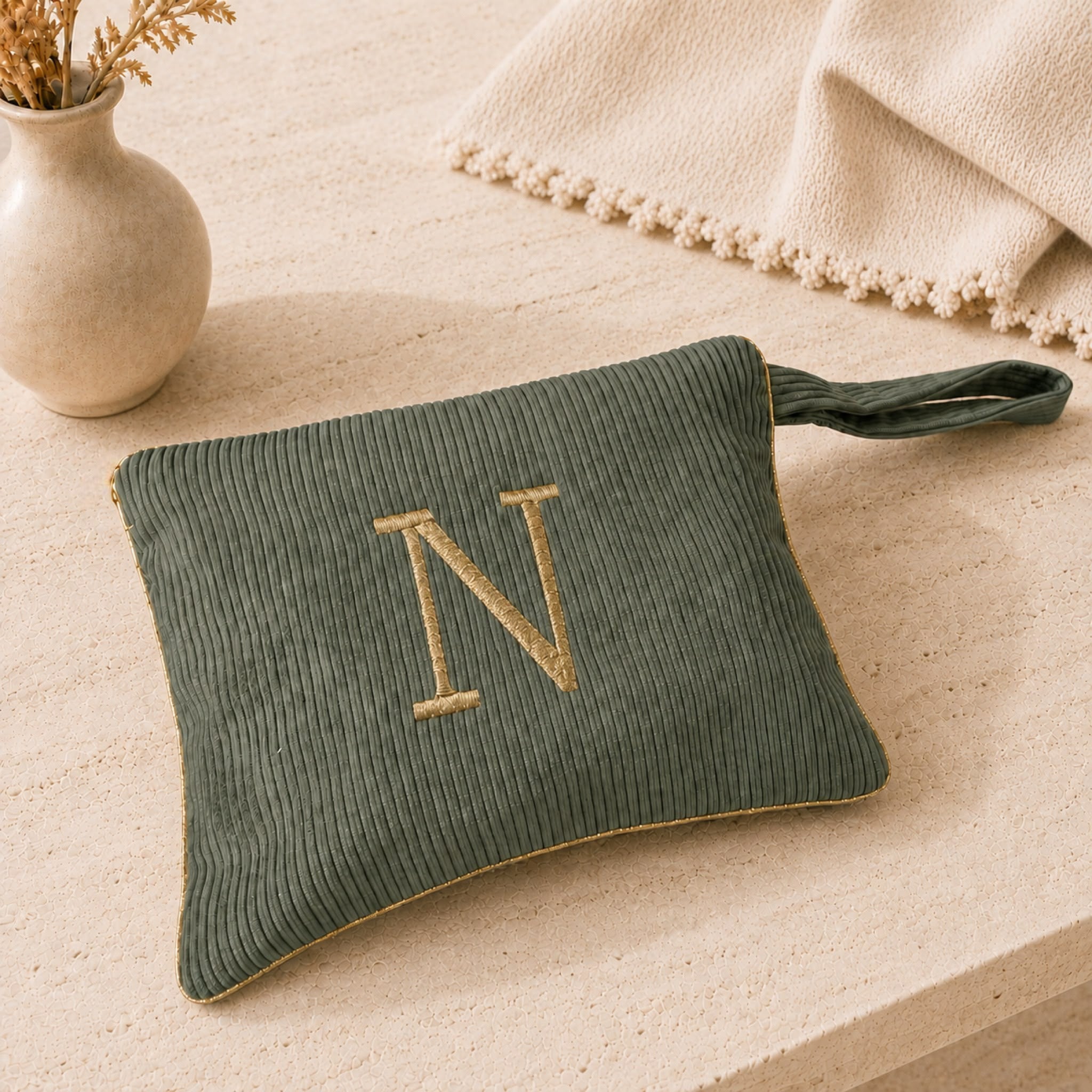 Pochette con Cifra Velluto Verde
