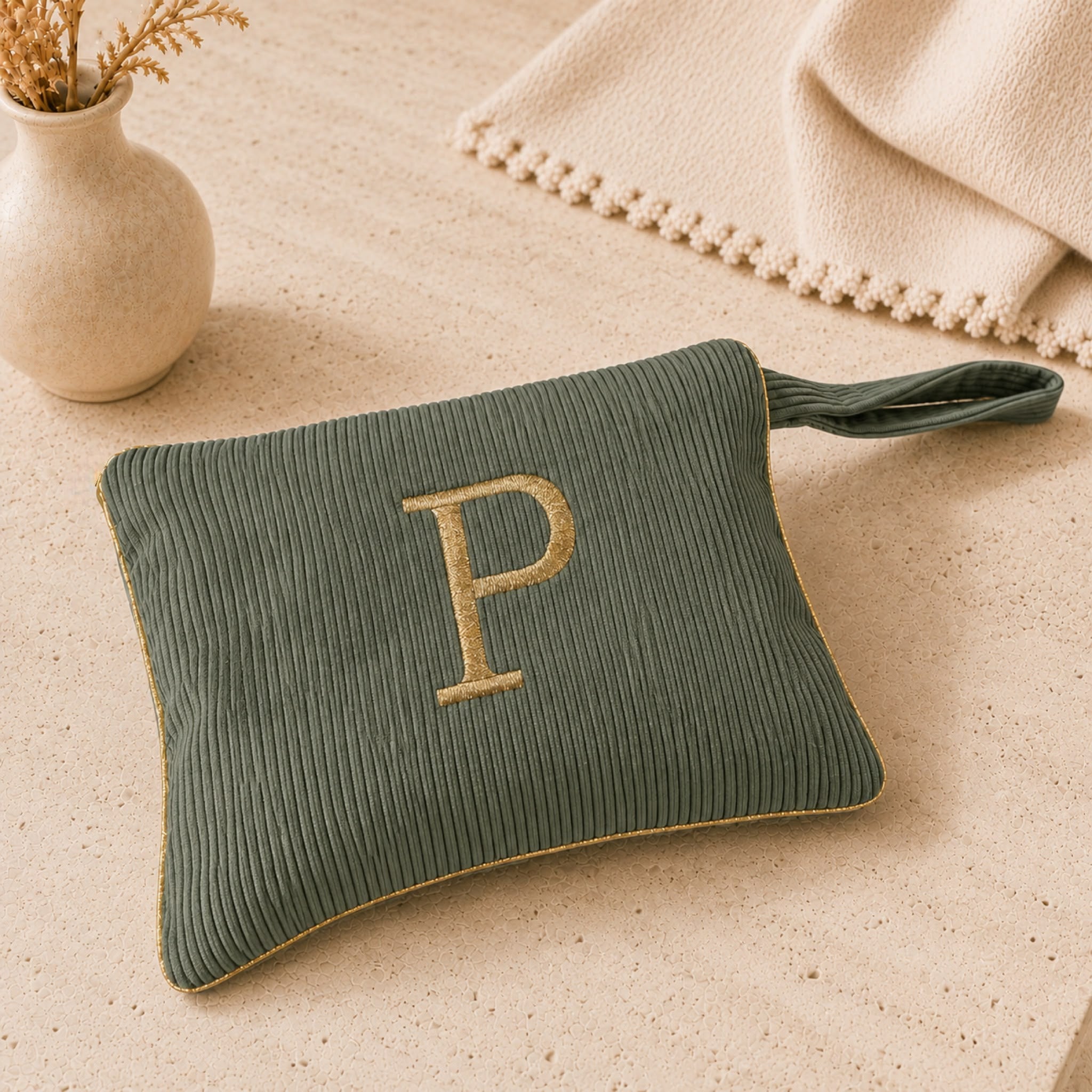 Pochette con Cifra Velluto Verde