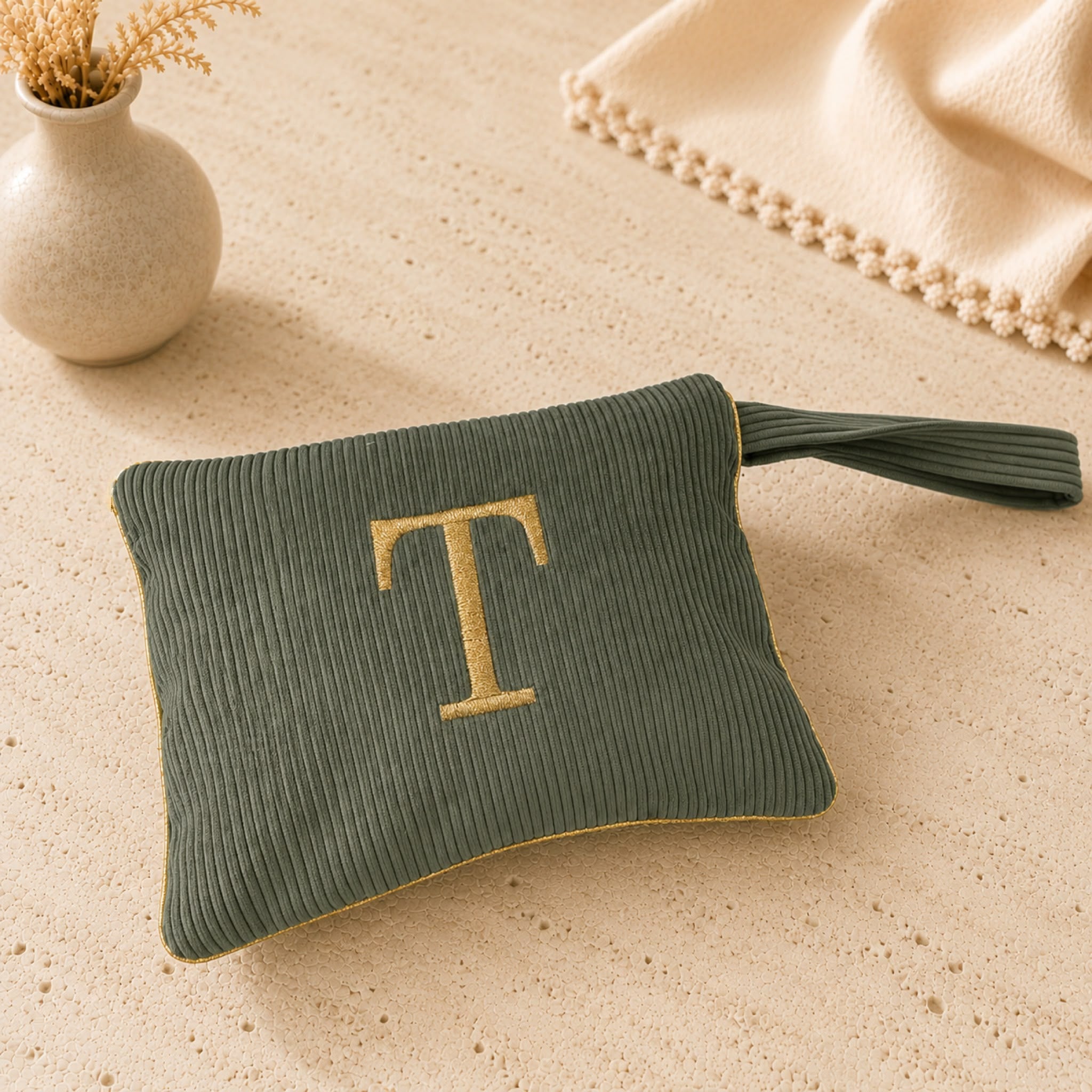 Pochette con Cifra Velluto Verde