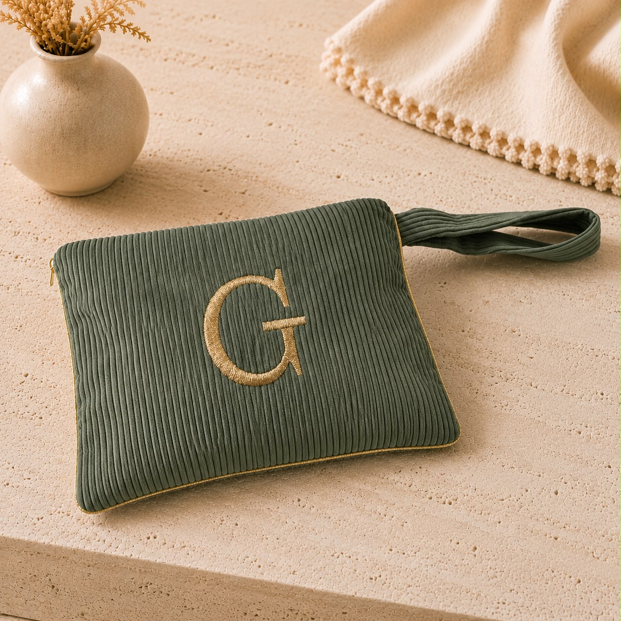 Pochette con Cifra Velluto Verde