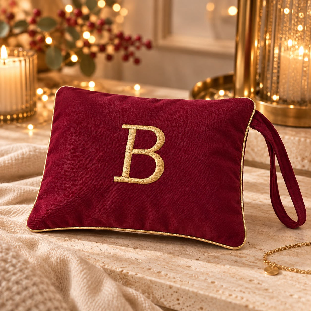 Pochette con Cifra Velluto Bordeaux