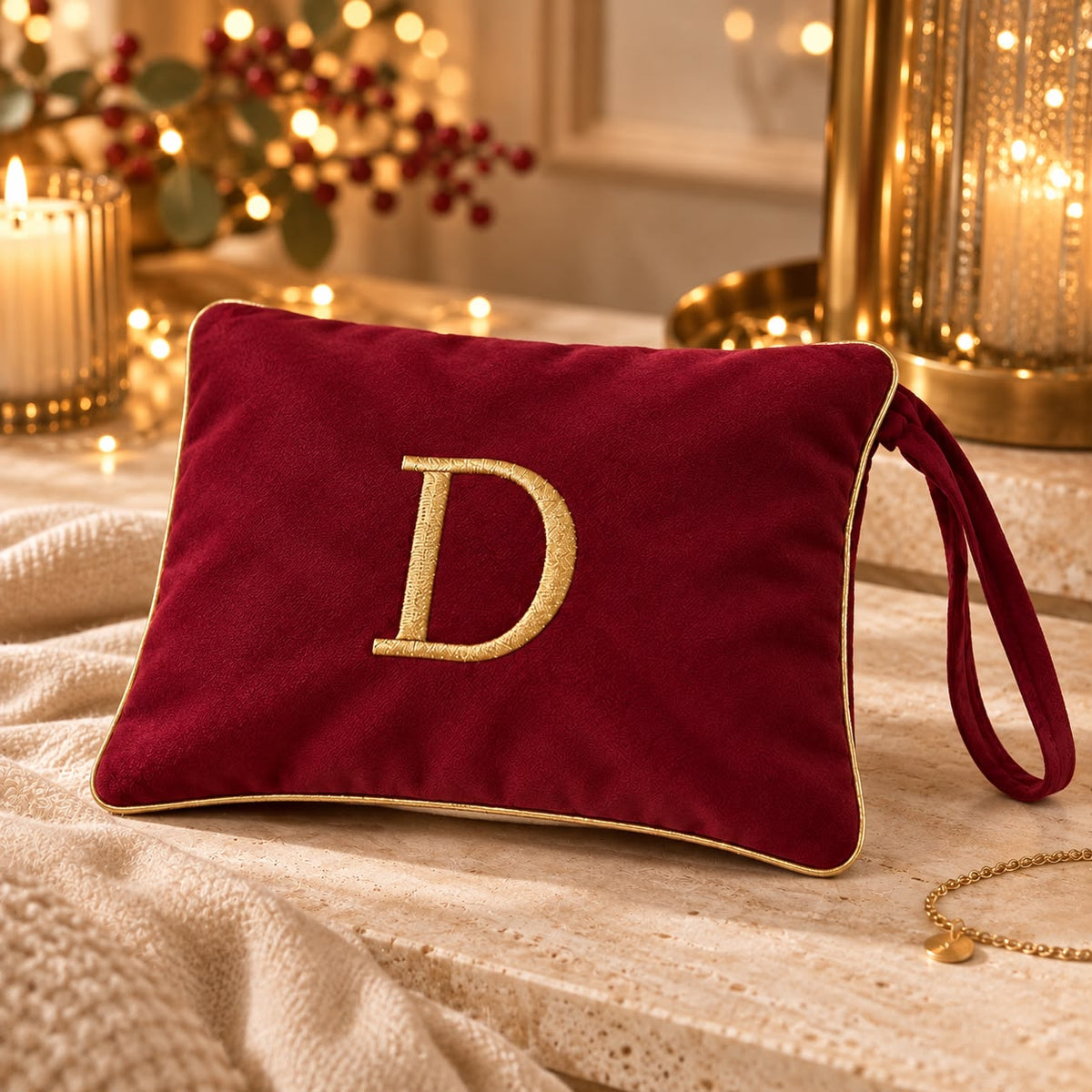 Pochette con Cifra Velluto Bordeaux