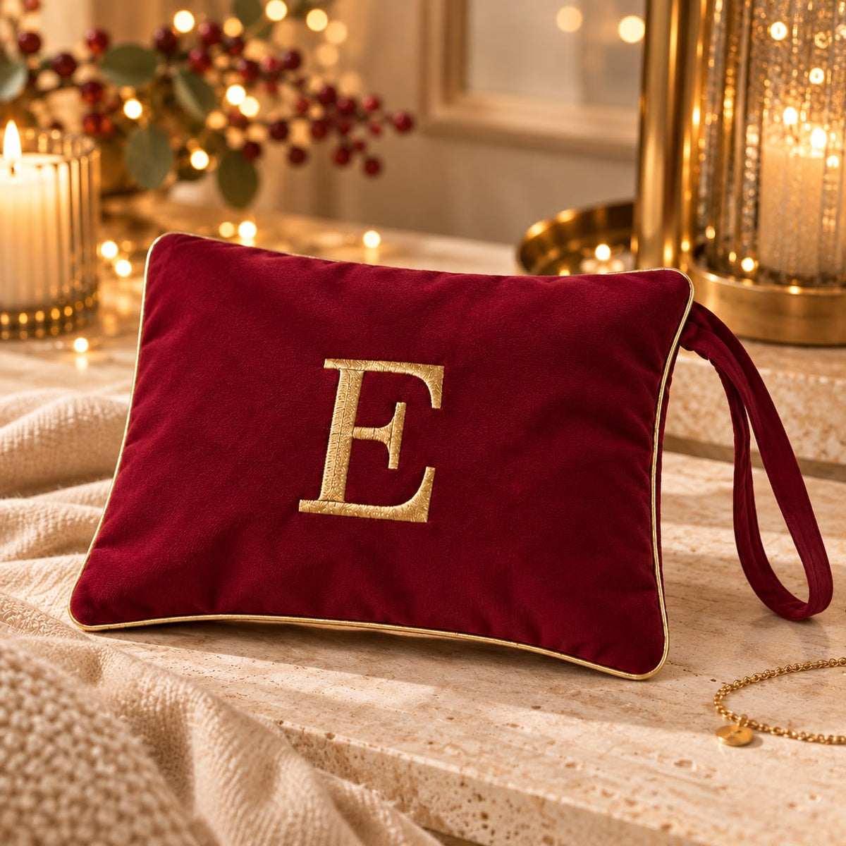 Pochette con Cifra Velluto Bordeaux