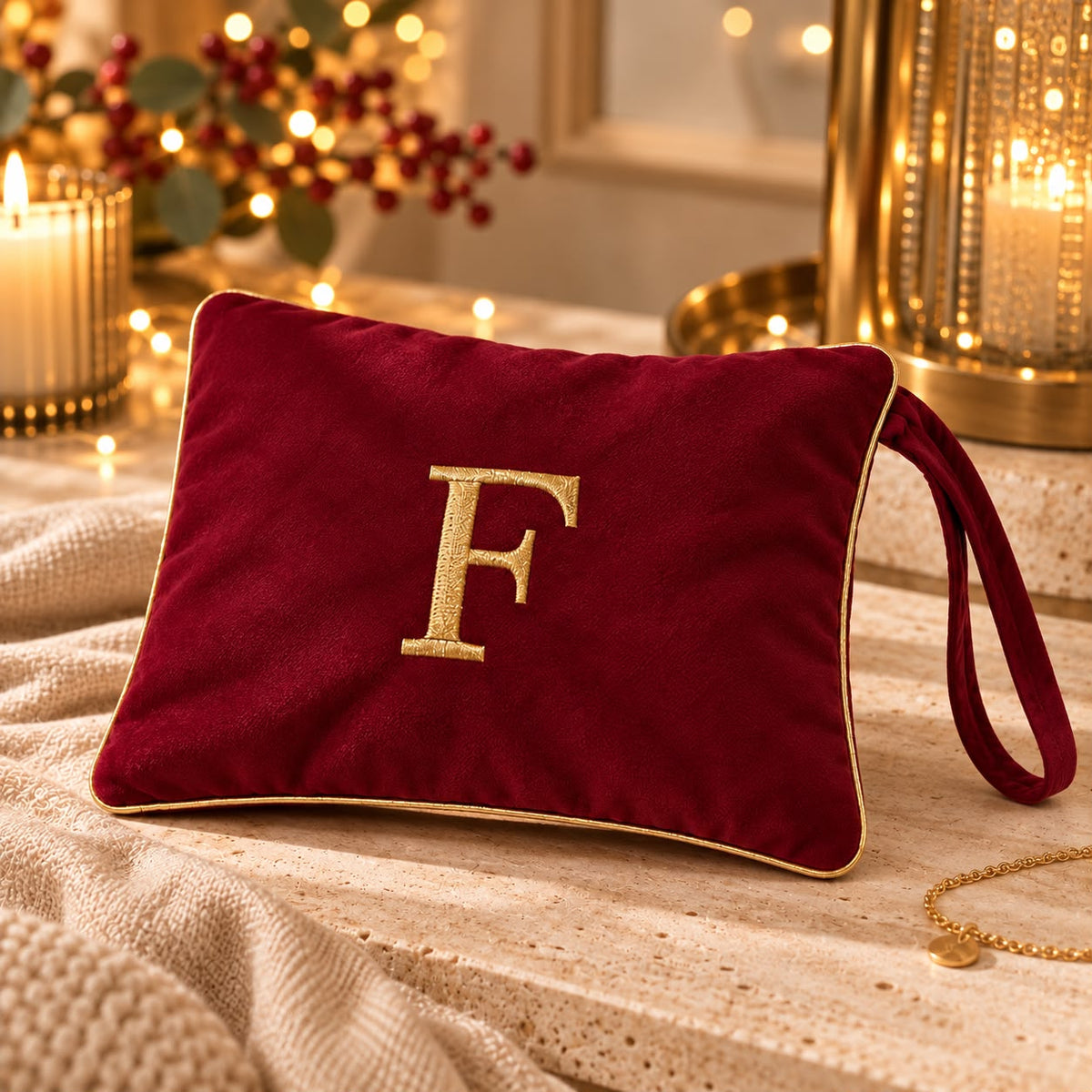 Pochette con Cifra Velluto Bordeaux