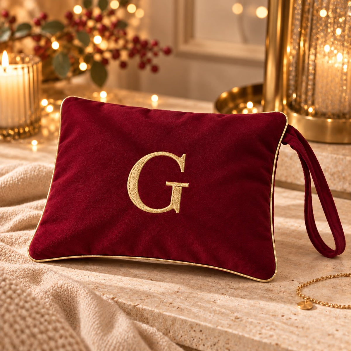 Pochette con Cifra Velluto Bordeaux