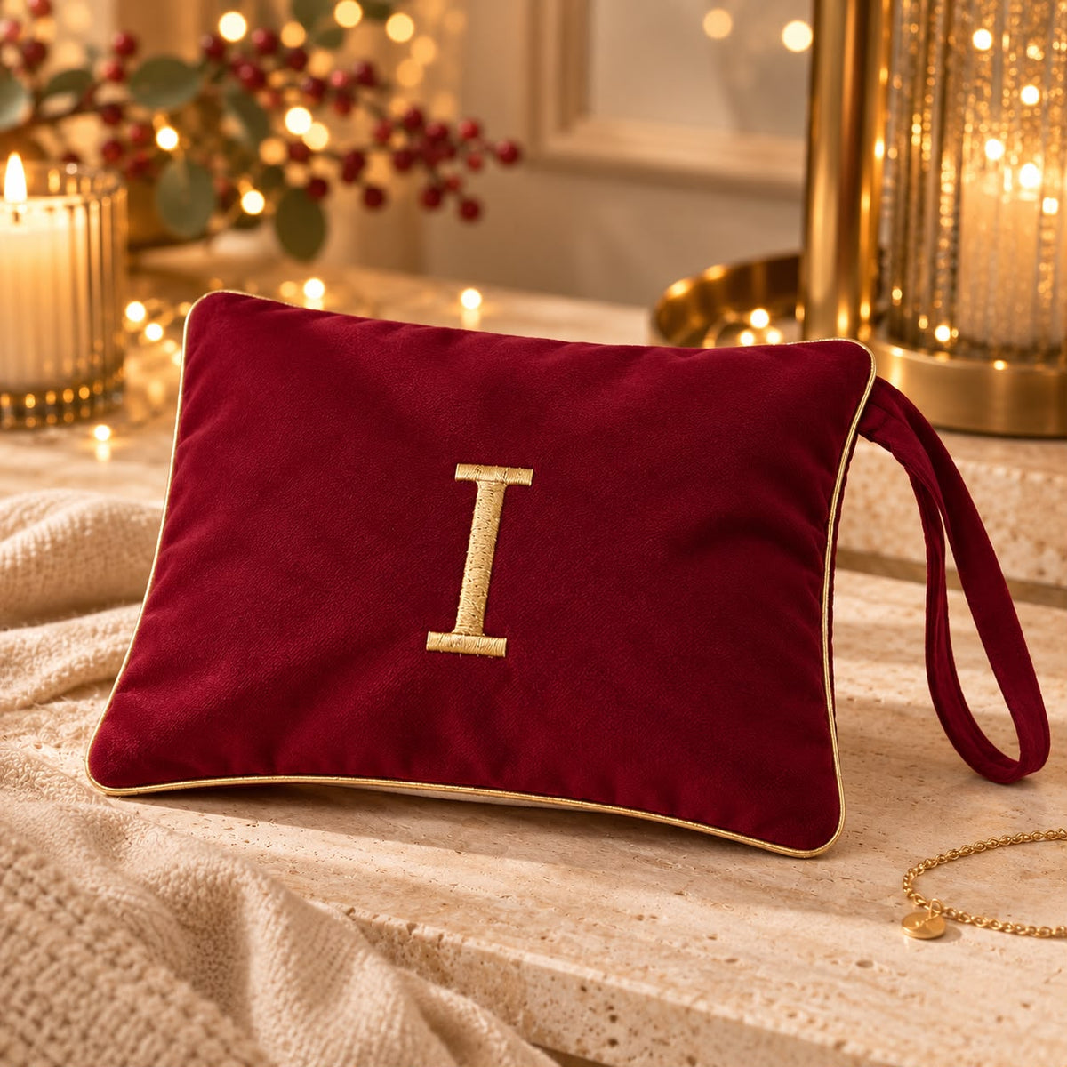 Pochette con Cifra Velluto Bordeaux