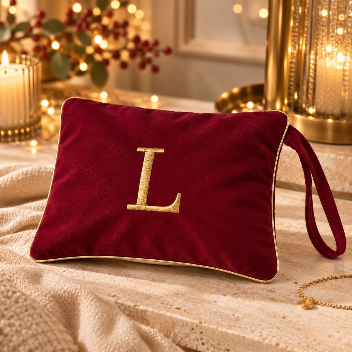 Pochette con Cifra Velluto Bordeaux