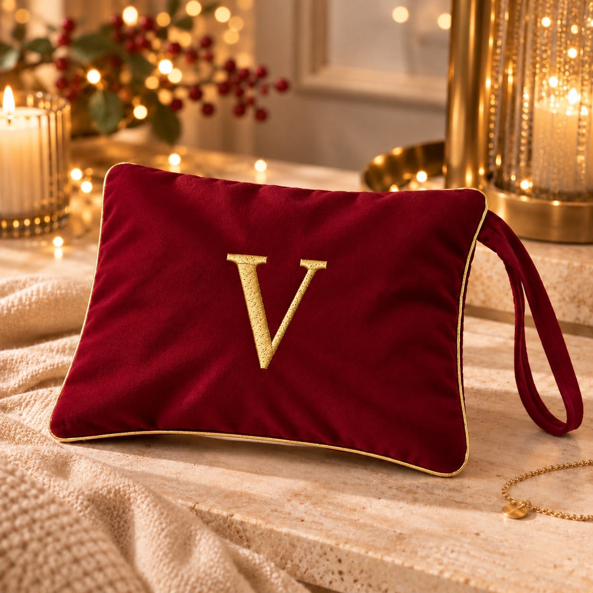 Pochette con Cifra Velluto Bordeaux