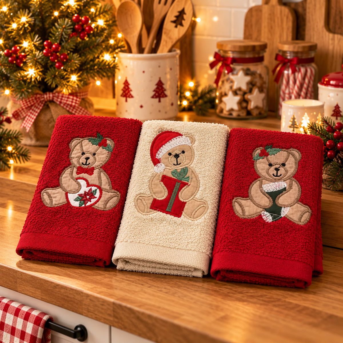 Set 3 strofinacci in spugna ricamata xmas Maya