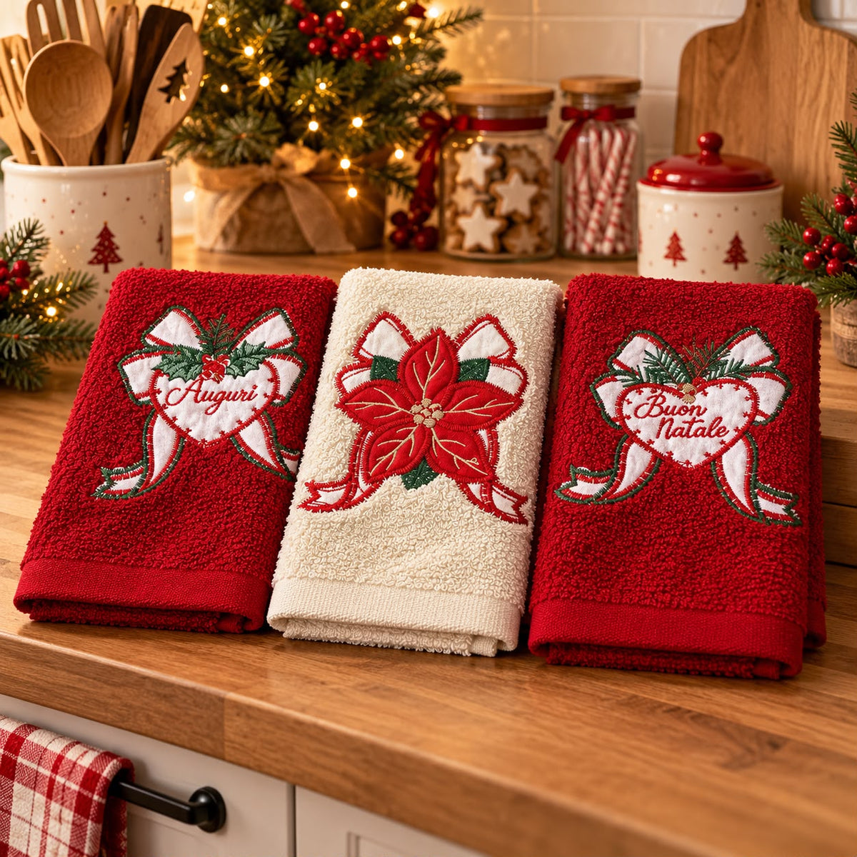 Set 3 strofinacci in spugna ricamata xmas Maya