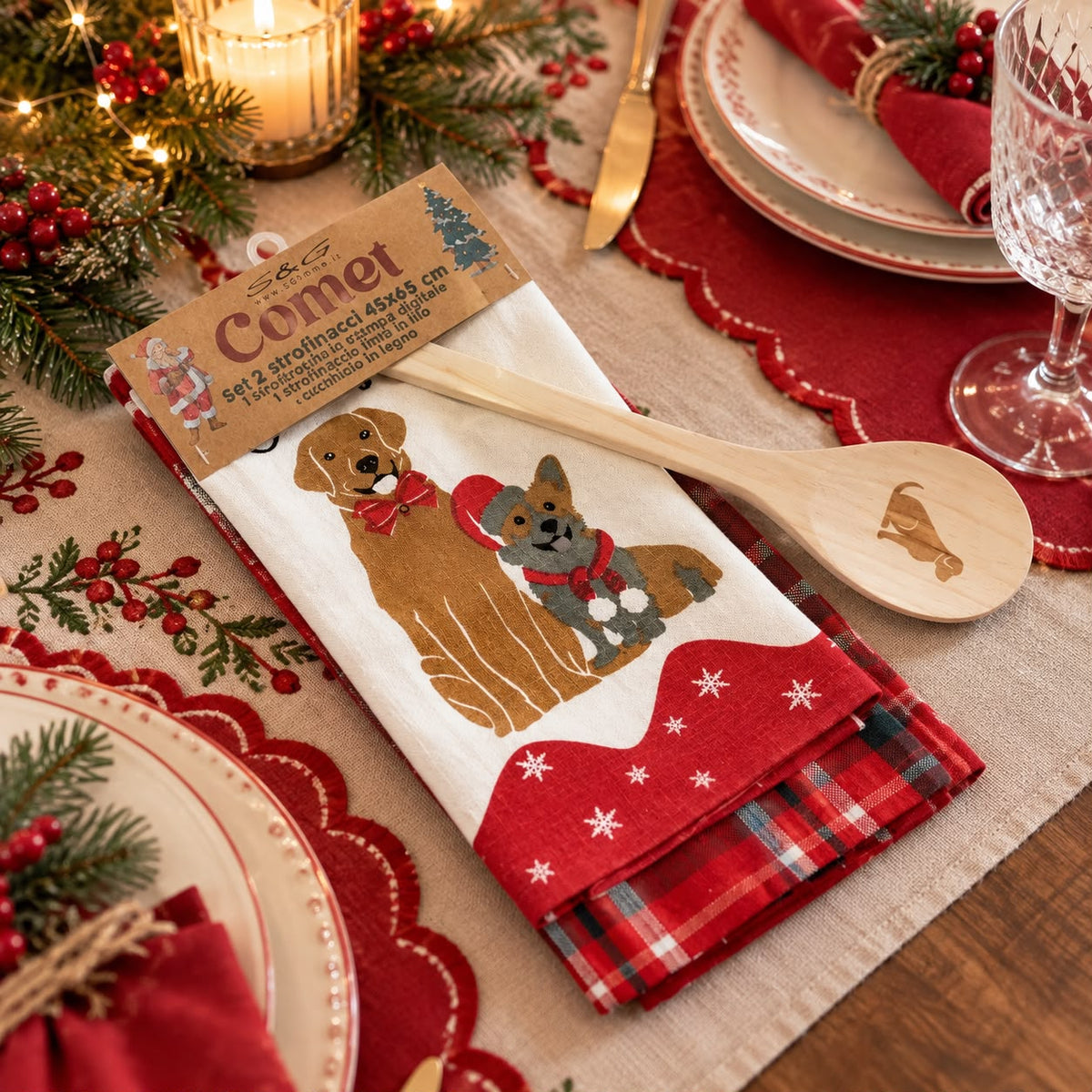 Set 2 strofinacci + cucchiaio in legno Comet (fantasia casuale)